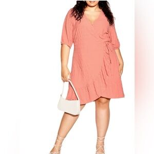 CITY CHIC NWT Sweet Romance Tiered Ruffle Hem Wrap Puff SLV Peach Dress 24 XXL